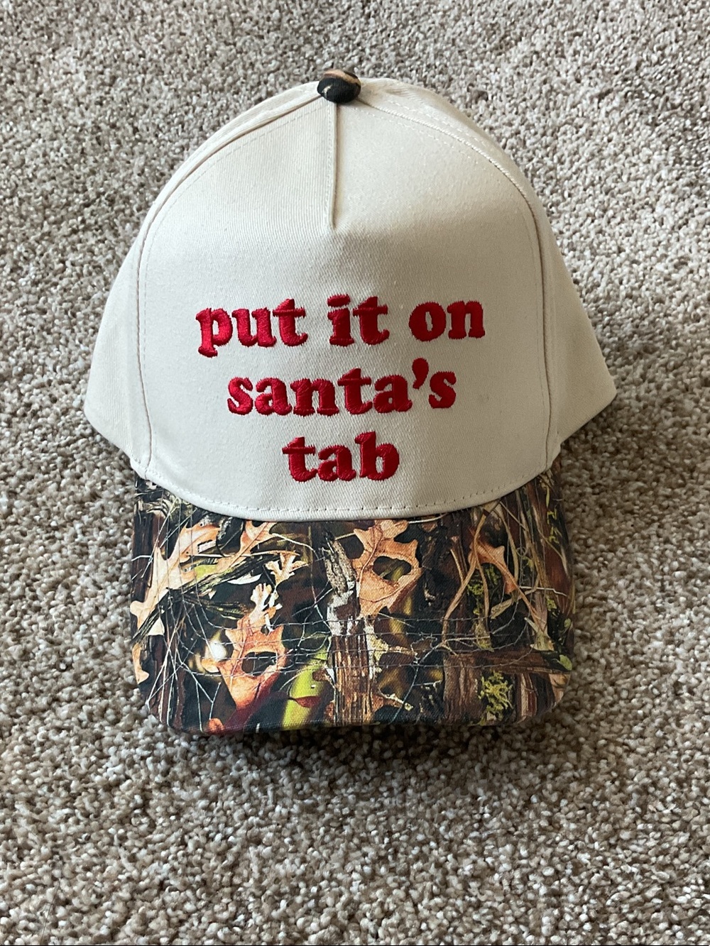 David and Young Beige Cap with Red Embroidery and Camo Brim